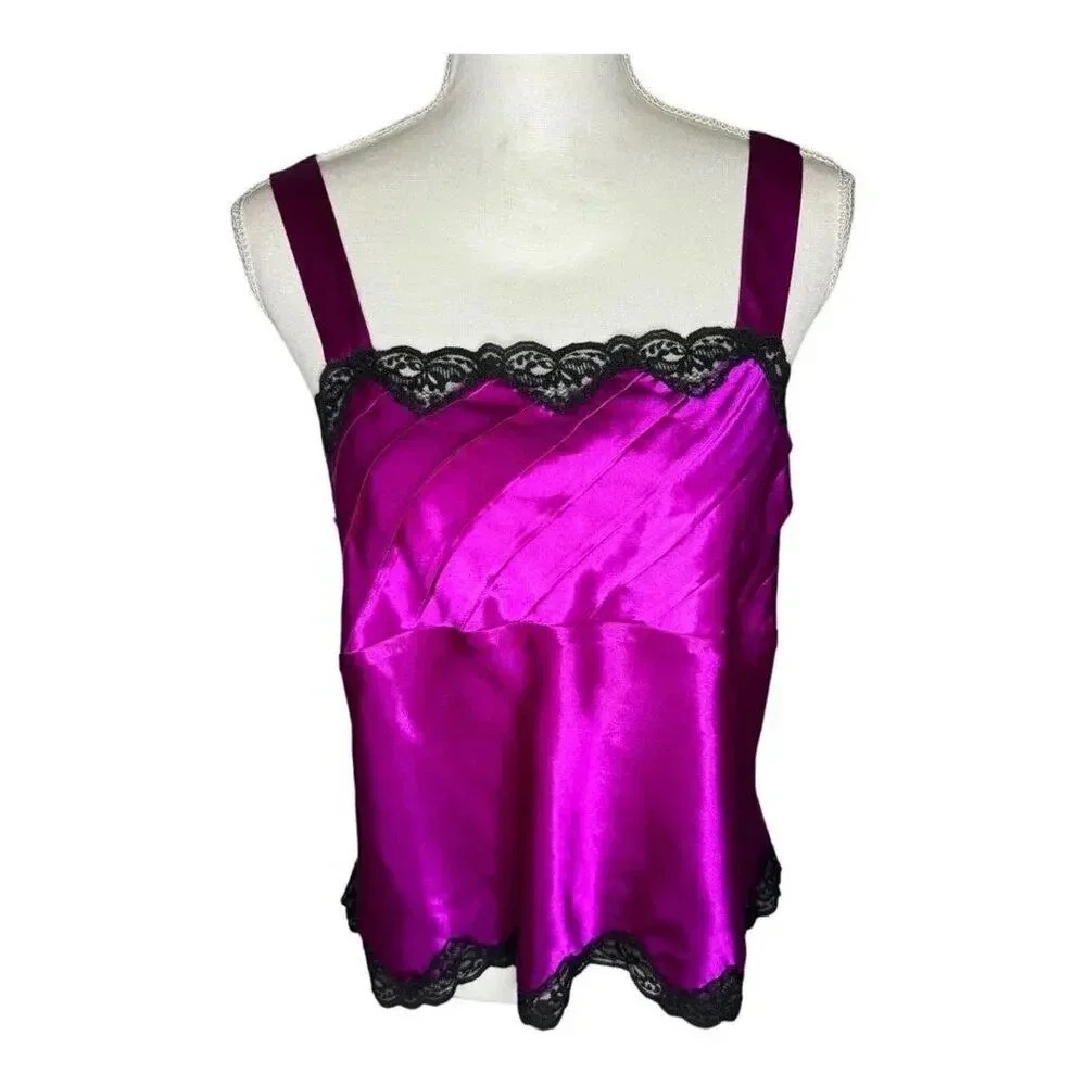 Victorias Secret Vintage Lace Trim Camisole Top Magenta Size Large
